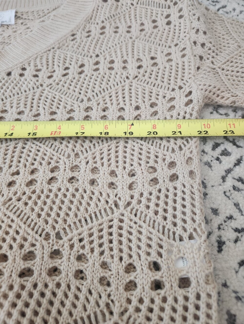 Absolutely Boutique Open Knit Sweater Neutral Beige Crochet Pullover Beachy M - Picture 10 of 13